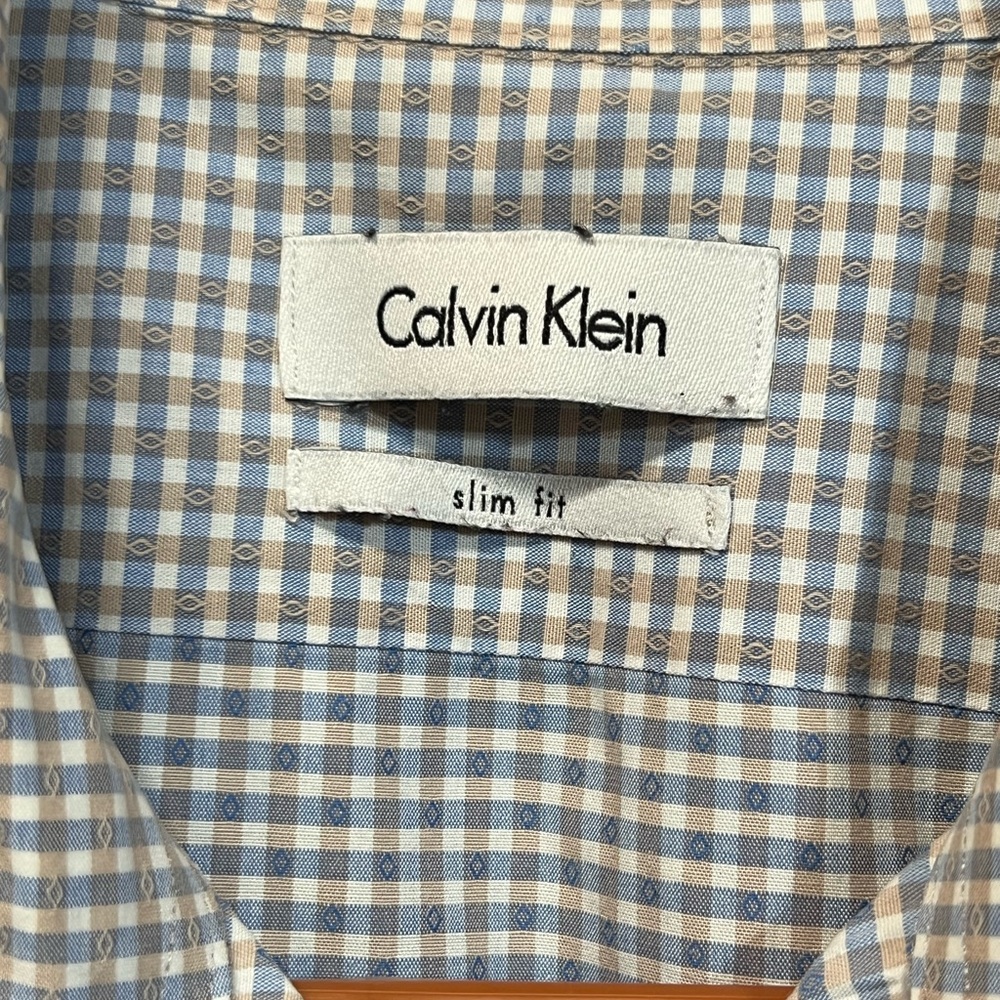 Calvin Klein Blue Dress Shirt Gingham Pattern